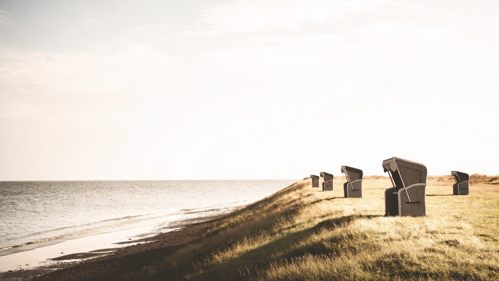 Grünstrand am Deich bei Husum mit Strandkörben